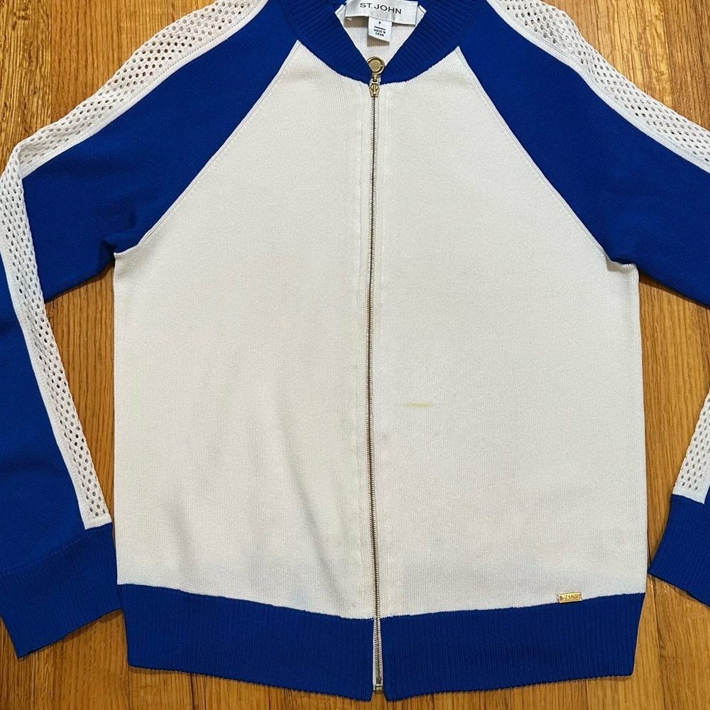 ST John’s royal Blue & White Knit Top Size P (#1) - Picture 2 of 12